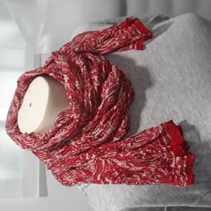 Unisex red and white silk scarf. 13 x 66 inches